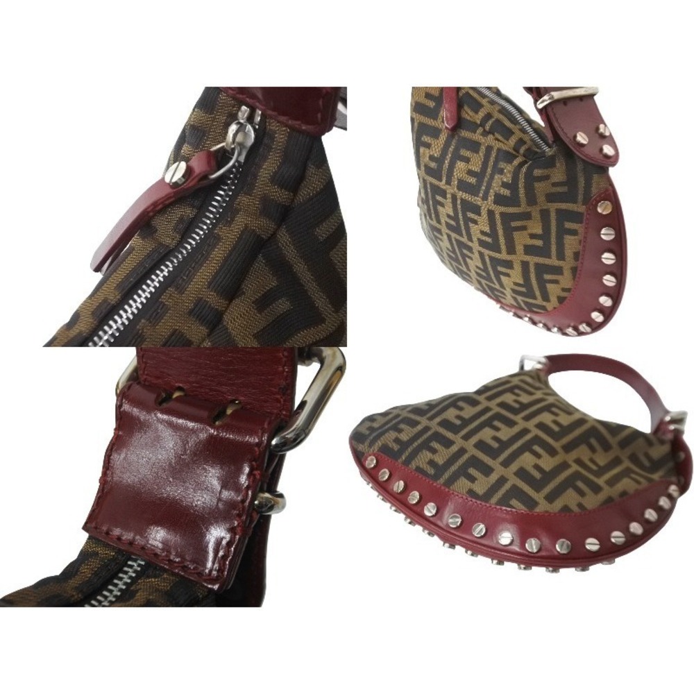 Fendi Zucca One Hobo Red Brown Studded Shoulder Bag Leather - Picture 8 of 10